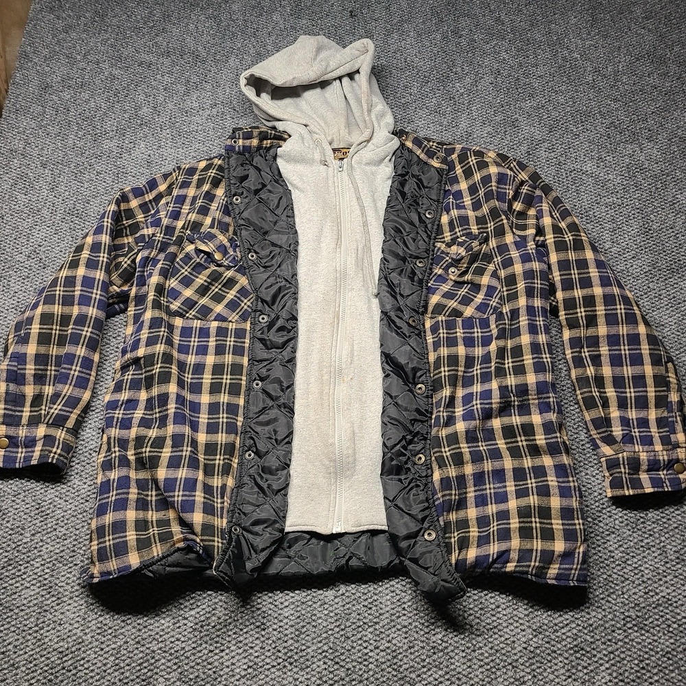 Brazos Premium Hooded Flannel Jacket Mens L Lined Hooded Plaid Workwear Warm